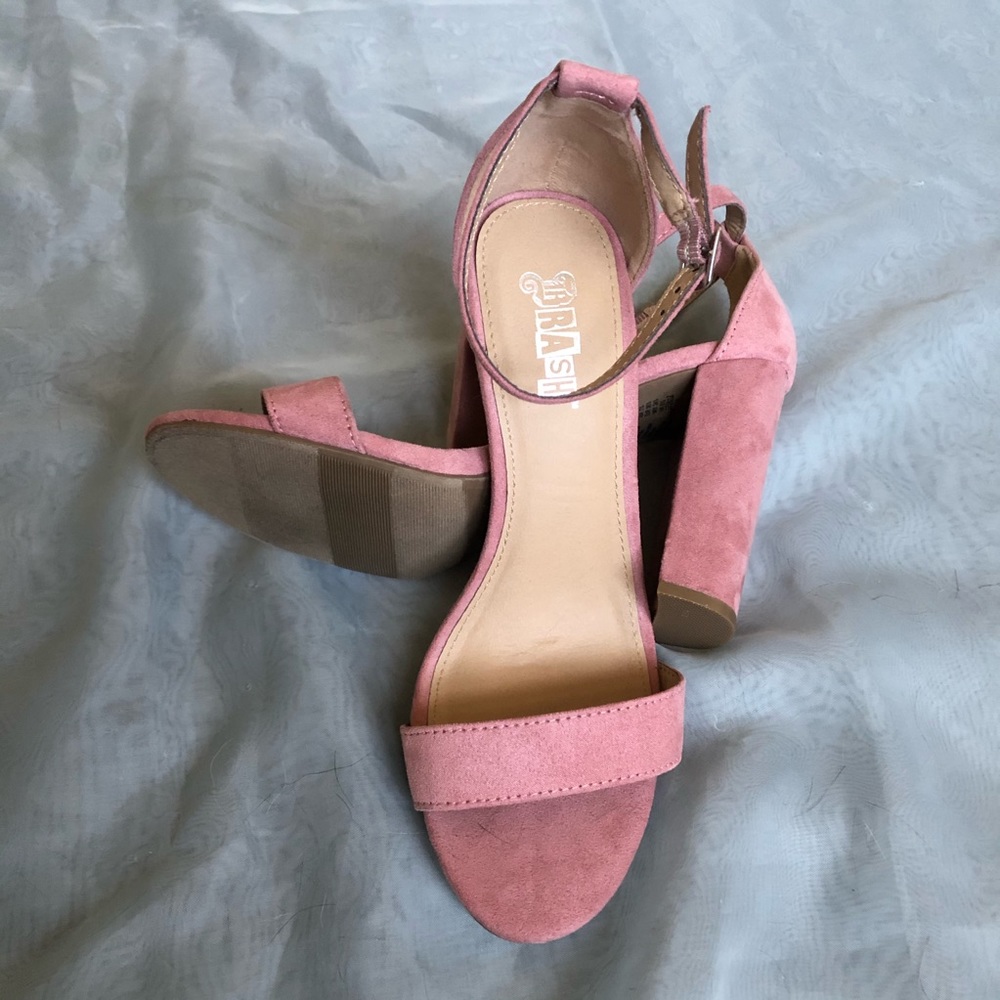 Pink suede block heels. Size 7.5